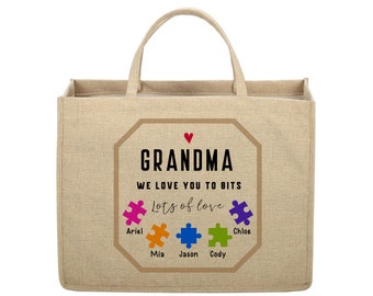 Personalised Linen Jute Shopping Bag Granny Custom Tote Bags Grandma Eco-Friendly Shopper Bags Nanny Reusable Shopping Bag Mum Gifts Auntie.