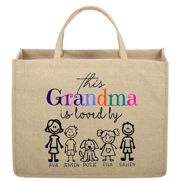 Sac à provisions personnalisé en lin et en jute Sacs à provisions personnalisés grand-mère Sacs à provisions écologiques pour grand-mère Sac à provisions réutilisable pour grand-mère Cadeaux pour maman