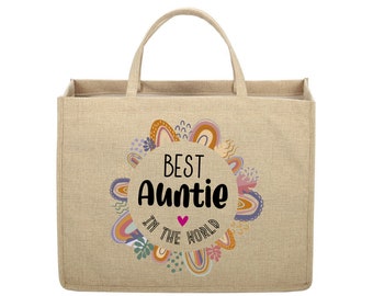 Personalised Linen Jute Shopping Bag Auntie Custom Tote Bags Auntie Eco-Friendly Shopper Bags Auntie Reusable Shopping Bags Mummy Gifts Mum.