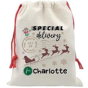 Personalised Christmas Sack Santa Xmas Sack Stocking Kids Christmas Eve Gift Ideas Kids Drawstring Sack Xmas Gifts Bag Santa Linen Toy Sack.