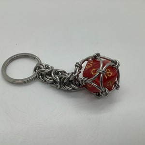 D20 Chainmail Keychain Flame Red