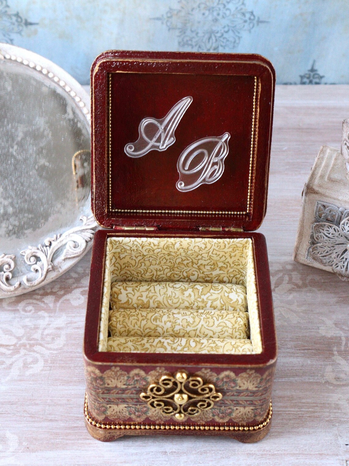 Custom initial trinket box vintage style angel trinket box Etsy