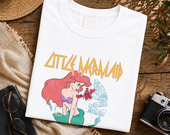 T-Shirt mit Rockgrafik „Die kleine Meerjungfrau“, Vintage-Ozeanfantasie-T-Shirt, Retro-Musik-Meerjungfrauen-Hoodie