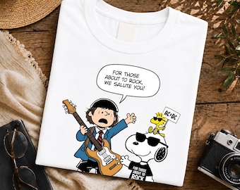 Vintage Rock Guitar Angus Young Snoopy T-Shirt, Retro Music Graphic Tee