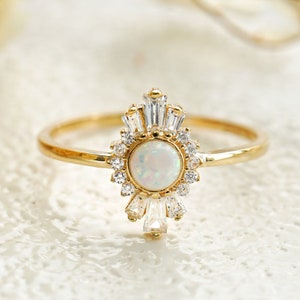 Gold Opal Ring | Opal Rings Vintage | Dainty Opal Ring | Gold Baguette Ring | Summer Jewelry | Promise Ring | Unique Opal Engagement Ring