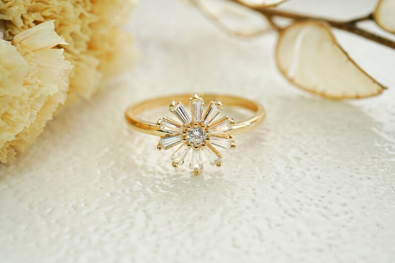 Baguette Diamond CZ Wedding Band Curved Wedding band Yellow Gold Band Vintage Antique Matching stacking band Bridal Anniversary band A101