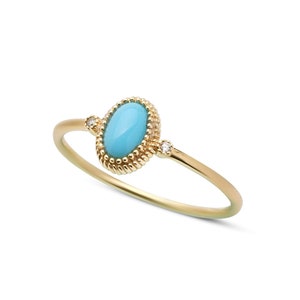 14K Solid Gold Turquoise Ring Natural Turquoise Gemstone Ring Oval Turquoise Ring December Birthstone Unique Wedding Ring image 4