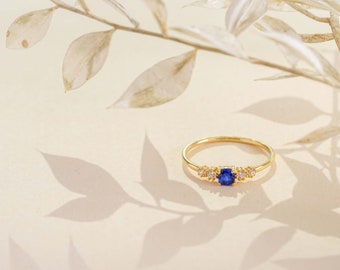 14K Blue Sapphire Engagement Ring | Solid Gold Pear Sapphire Ring | Oval Cut Teal Sapphire Engagement Ring | Minimalist Promise Ring