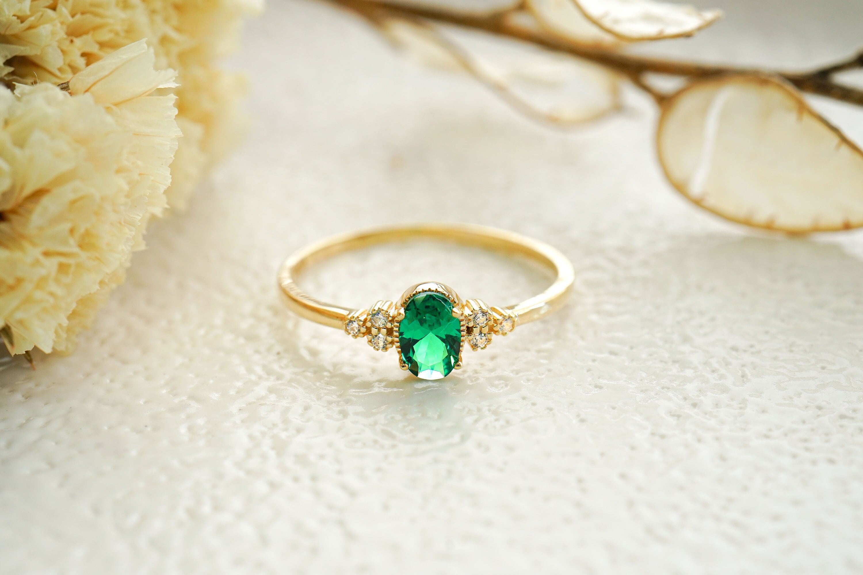 Solid Gold Emerald Ring Etsy