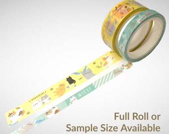 Kawaii Cat Masking/Washi Tape – Washi Tape Full Roll or Sample Size– Journals – Planners – Scrapbooking – Card Making – Gift Tags
