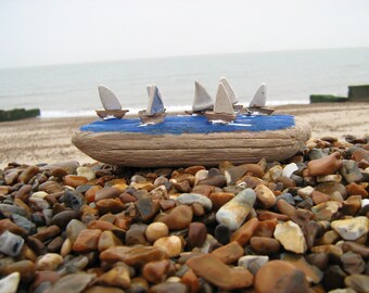 Sailboats-made from sea pottery and sea driftwood i collected on Aldeburgh/Slaughden beach