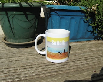 Suffolk art mug-beach art from Suffolk/ drinking