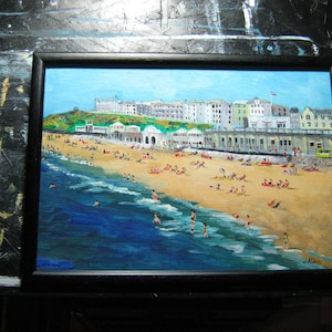 Hot day at Bournemouth/South coast memories -Original painting,framed