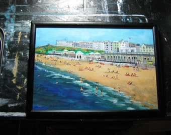 Hot day at Bournemouth/South coast memories -Original painting,framed