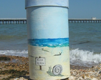 Felixstowe beach canister-handmade,for holiday stash, bathroom decor