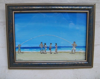 Skipping at the beach/Original Suffolk coastal painting/ seasider gift