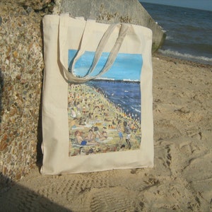 Torba Brighton - oryginalne malowanie na mocnej torbie bawełnianej/sztuka plażowa zdjęcie 1