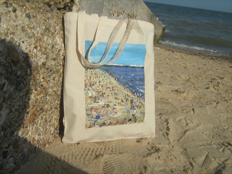 Torba Brighton - oryginalne malowanie na mocnej torbie bawełnianej/sztuka plażowa zdjęcie 1