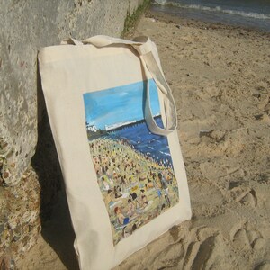 Torba Brighton - oryginalne malowanie na mocnej torbie bawełnianej/sztuka plażowa zdjęcie 2
