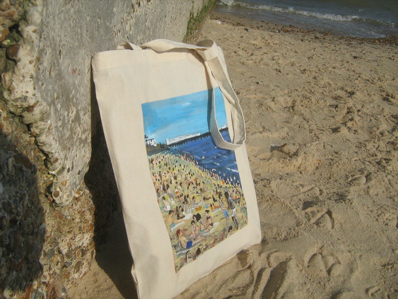 Torba Brighton - oryginalne malowanie na mocnej torbie bawełnianej/sztuka plażowa zdjęcie 2