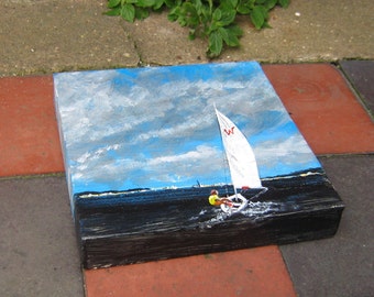 Dinghy off Walton.Essex.Original painting on handmade box frame