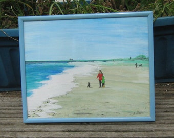 Sizewell beach in Suffolk, Original painting -coastal art,framed ready to hang .