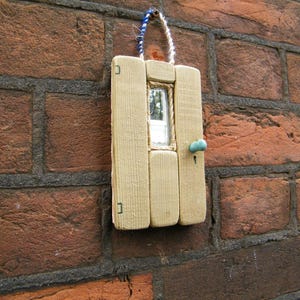 Small driftwood door with mirror panel  6x3.5 inches ,wall hang