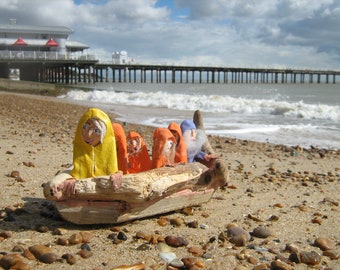 Driftwood boat and passengers /RIB boat ,Felixstowe beach origins -bathroom decor