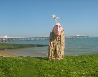 driftwood man sculpture -Felixstowe beach,seagull -positive vibes ,interesting textures