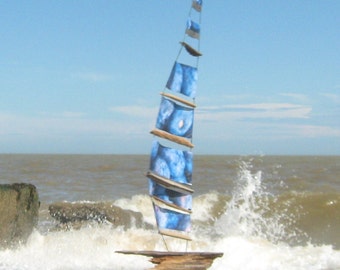 Sea driftwood sailboat- wallhanger/wind mobile-can turn/sea origins