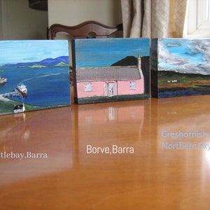 Skye & Barra /set of 3 original paintings on box frames/Scots island life