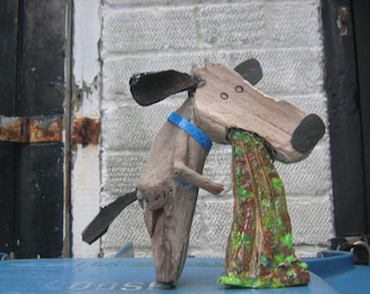 Flotsam dog sculpture ,interesting driftwood texture/bathroom decor