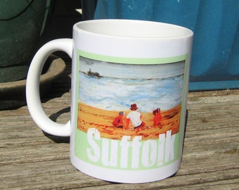 Suffolk art mug/ beach art from Felixstowe,Suffolk