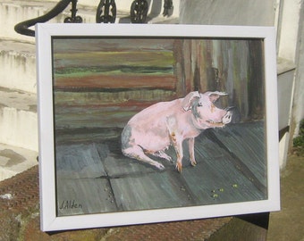 Walpole sow pig in Suffolk-original painting ,framed under glass