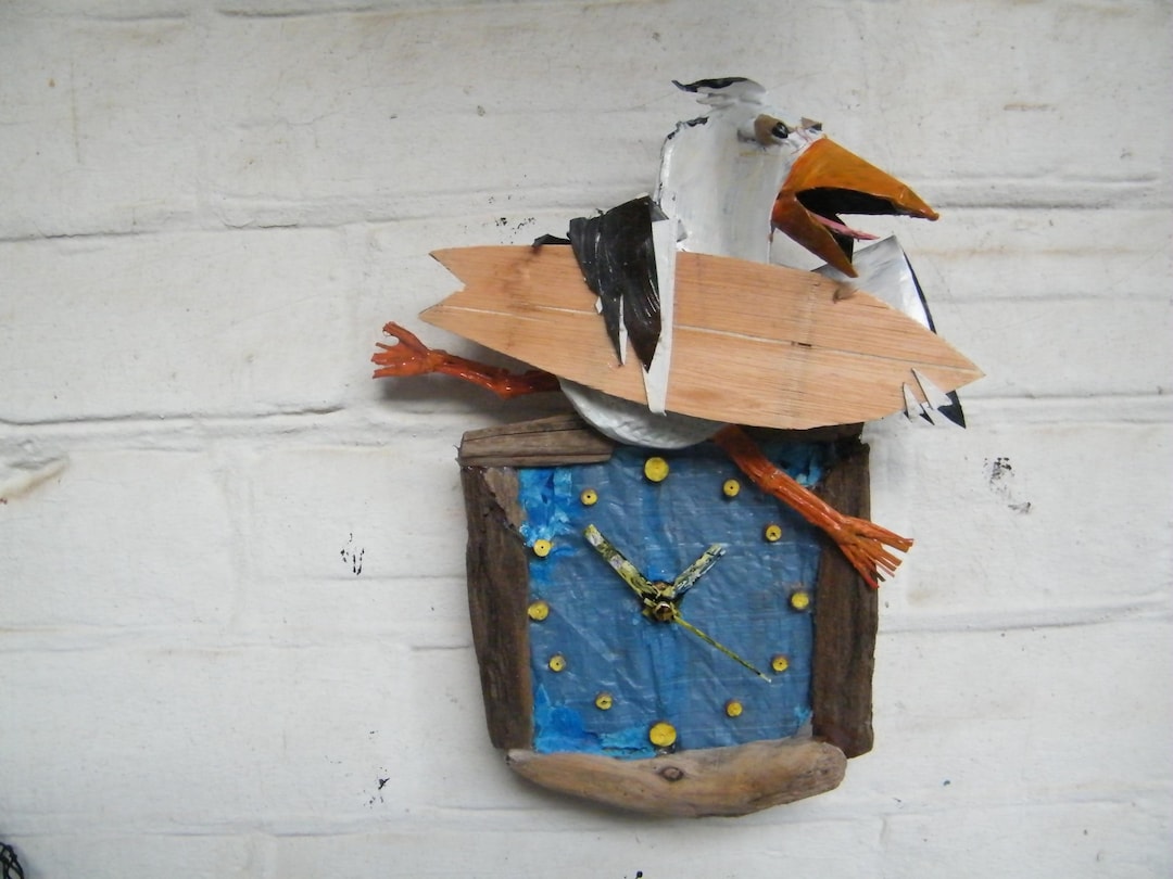 Found Object Clock Gully Surfer Clock-made From Found Items at Felixstowe Beach-positive ...