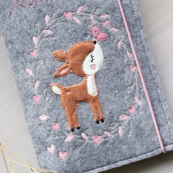 U-booklet sleeve felt grey deer customizable embroidery heart