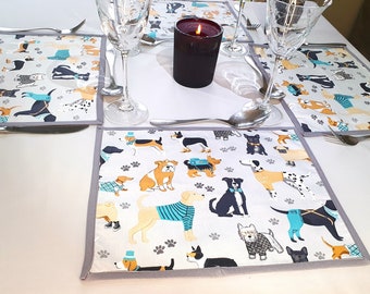 Dogs fabric placemat, big dogs fabric, gift for dog sitter, gift for dog walker, fabric dinner mats, dog lovers gift, gift for vet,