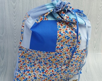 fabric gift bag, blue flowers fabric, large gift bag, Gift for mother, gift wrap idea, gift wrapping, drawstring bag, gift idea for sister