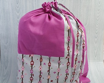 bolsa de regalo de tela, tela de casas de pájaros, bolsa de regalo patchwork, regalo para madre, idea de envoltura de regalo, envoltura de regalo, bolsa grande con cordón, bolsa reutilizable