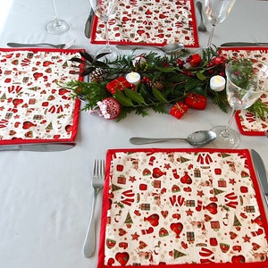fabric placemats, Santa clothes fabric, cream gold fabric, Christmas dinner set, festive placemats, Christmas table set, Christmas dinner