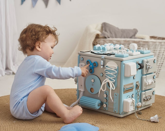 Activity Cube, Busy Cube, Busy Board, Wooden Activity Cube With Storage ...