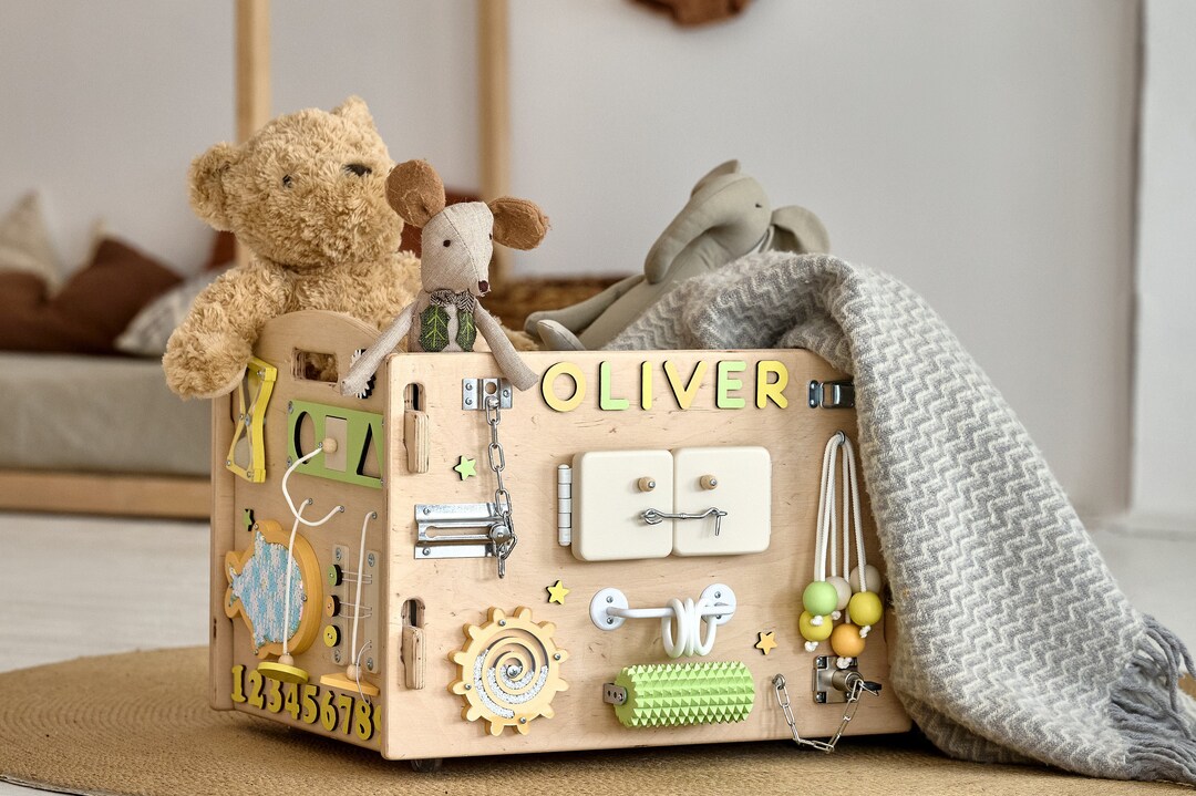 Toy Box, Personalized Toy Box, Busy Box, Wooden Toy Box, Activity Cube