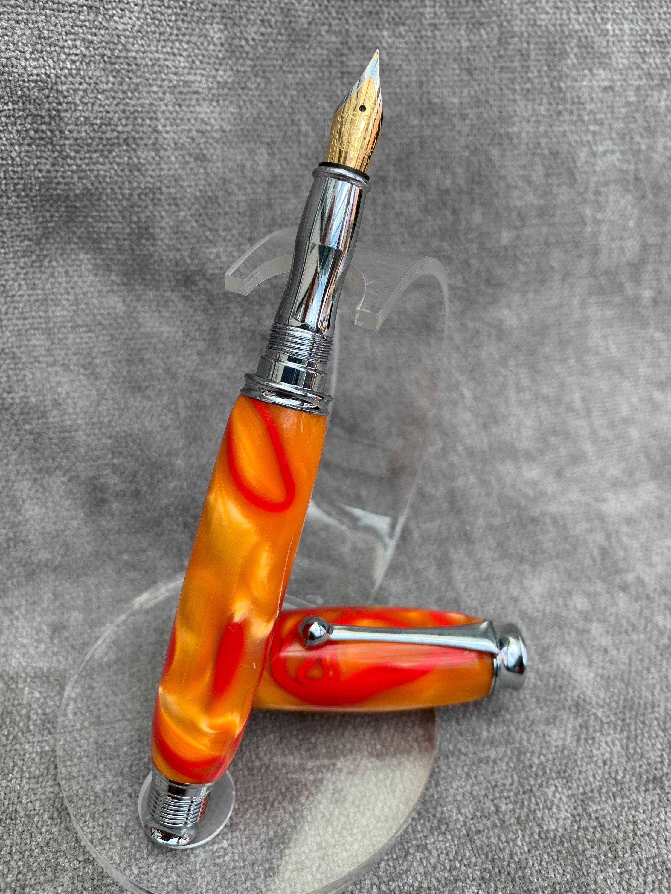 Handmade orange fountain pen. Etsy