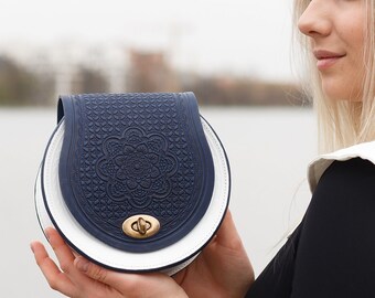 Embossed Leather Shoulder Bag: Handmade Minimalist Bag