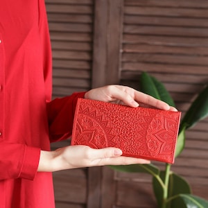 Cartera roja de mujer / Cartera de cuero / Cartera de cuero para mujer / Cartera de cuero pequeña / Cartera de cuero delgada / Regalo para ella