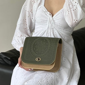 Monedero único de oliva, bolso de cuero hecho a mano, regalo, bolso de moda, vendedor de Ucrania