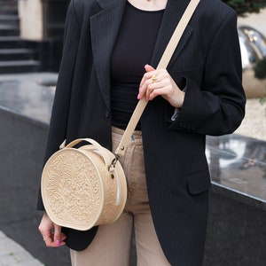 Ivory round leather bag, Shoulder purse, Bags handmade, Gifts, BagPurse, Crossbody handbag, Women&#39;s bag