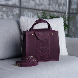 purple leather Bag, leather handbag handmade, Leather bag with Zipper , Personalized Bag