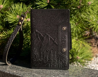 Cartera de pulsera negra para hombre, cartera larga de cuero personalizada para hombre, cartera vertical personalizada