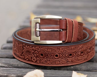 Leather Belt / Women Belt / Personalised Belt / Vintage Belt / Idea Gifts / Pattern Belt / Belts Embossed